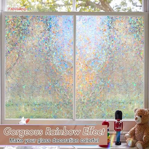 （23.62inX196.85in） Window Privacy Film, Stained Glass Rainbow Film Decorative Window Clings, Static Cling Sun Blocking Stickers Decals Coverings Tint for Home Heat Control, Non-Adhesive in Saudi Arabia
