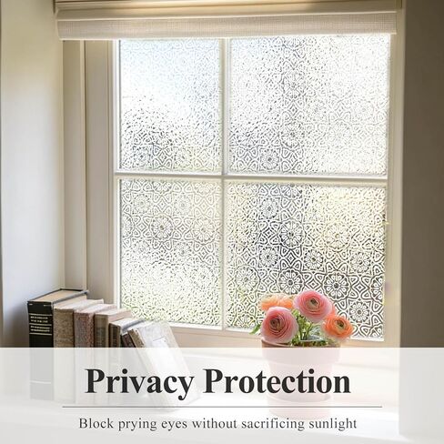 بلاط فيلم الخصوصية للنافذة المربعة بدون خياطة من funlife، حماية من الأشعة فوق البنفسجية، أغطية لاصقة زجاجية غير شفافة قابلة للإزالة على الوجهين للمكتب المنزلي، 11.02 بوصة × 11.02 بوصة، 12 قطعة ماندالا بيضاء صغيرة in Kuwait