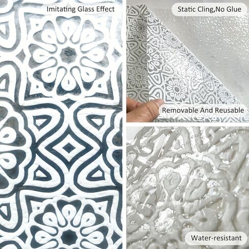 بلاط فيلم الخصوصية للنافذة المربعة بدون خياطة من funlife، حماية من الأشعة فوق البنفسجية، أغطية لاصقة زجاجية غير شفافة قابلة للإزالة على الوجهين للمكتب المنزلي، 11.02 بوصة × 11.02 بوصة، 12 قطعة ماندالا بيضاء صغيرة in Kuwait