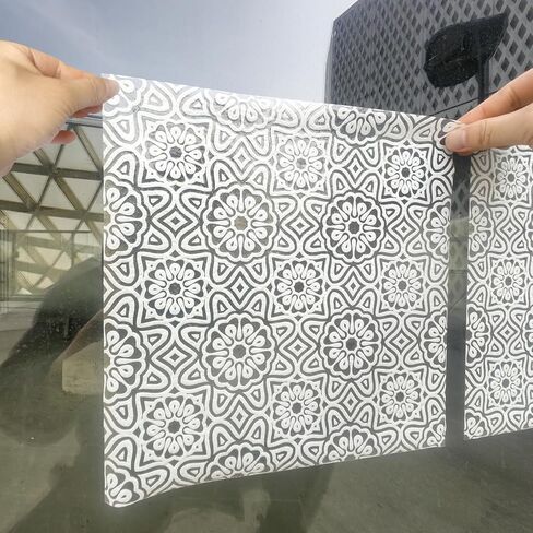 بلاط فيلم الخصوصية للنافذة المربعة بدون خياطة من funlife، حماية من الأشعة فوق البنفسجية، أغطية لاصقة زجاجية غير شفافة قابلة للإزالة على الوجهين للمكتب المنزلي، 11.02 بوصة × 11.02 بوصة، 12 قطعة ماندالا بيضاء صغيرة in Kuwait