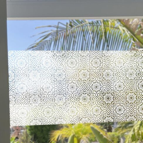 بلاط فيلم الخصوصية للنافذة المربعة بدون خياطة من funlife، حماية من الأشعة فوق البنفسجية، أغطية لاصقة زجاجية غير شفافة قابلة للإزالة على الوجهين للمكتب المنزلي، 11.02 بوصة × 11.02 بوصة، 12 قطعة ماندالا بيضاء صغيرة in Kuwait