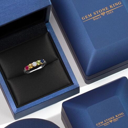 Gem Stone King 5-Stone Personalized and Customized Ring For Women | 925 Silver and 10K Yellow Gold | Round 3.5MM Gemstone Birthstones | 1.13 Cttw in Saudi Arabia