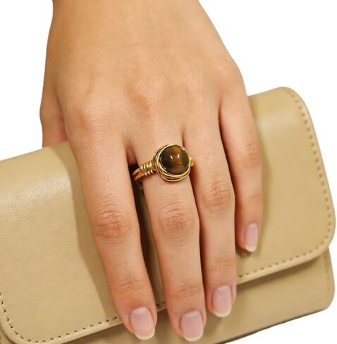 Evil Eye Ring, Oval Natural Stone Protect Gold plated Irregular Steel Retro Open Band for Women Wedding Engagement Jewelry in Saudi Arabia