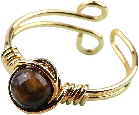 Evil Eye Ring, Oval Natural Stone Protect Gold plated Irregular Steel Retro Open Band for Women Wedding Engagement Jewelry in Saudi Arabia
