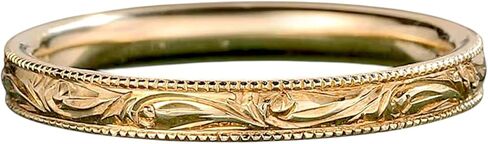 Vintage yellow gold engraved band wedding band Unique plain Ring Milgrain Carved ring Full eternity band Filigree Stacking ring Promise Birthdya gift in Saudi Arabia