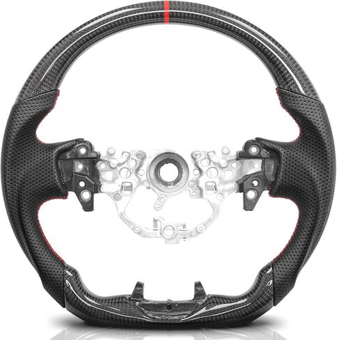 عجلة قيادة من ألياف الكربون الحقيقية لسيارة Toyota Camry XV80 2025-2026، تاج 2023-2026 Crossover Sedan Signia، شريط أحمر بخياطة حمراء واستبدال المقبض الرياضي المسطح، بدون تدفئة in Kuwait