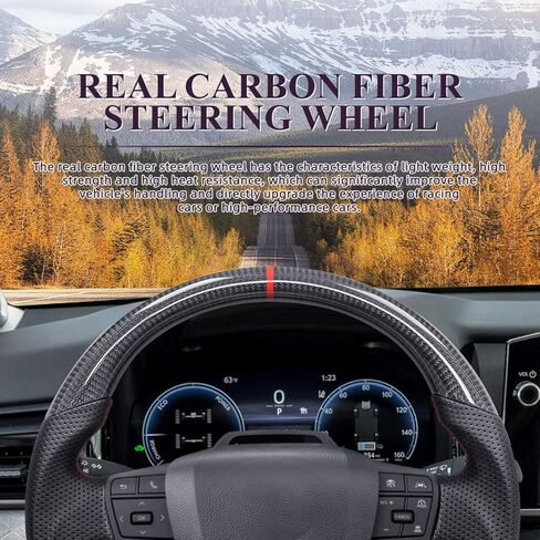 عجلة قيادة من ألياف الكربون الحقيقية لسيارة Toyota Camry XV80 2025-2026، تاج 2023-2026 Crossover Sedan Signia، شريط أحمر بخياطة حمراء واستبدال المقبض الرياضي المسطح، بدون تدفئة in Kuwait