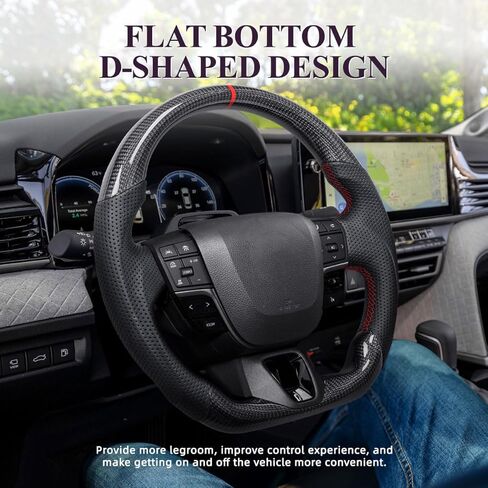 عجلة قيادة من ألياف الكربون الحقيقية لسيارة Toyota Camry XV80 2025-2026، تاج 2023-2026 Crossover Sedan Signia، شريط أحمر بخياطة حمراء واستبدال المقبض الرياضي المسطح، بدون تدفئة in Kuwait