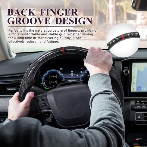 عجلة قيادة من ألياف الكربون الحقيقية لسيارة Toyota Camry XV80 2025-2026، تاج 2023-2026 Crossover Sedan Signia، شريط أحمر بخياطة حمراء واستبدال المقبض الرياضي المسطح، بدون تدفئة in Kuwait