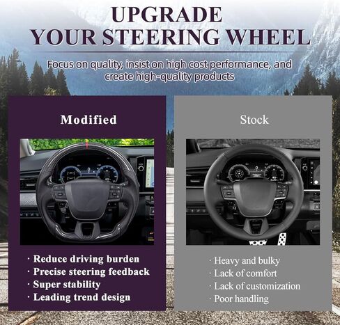 عجلة قيادة من ألياف الكربون الحقيقية لسيارة Toyota Camry XV80 2025-2026، تاج 2023-2026 Crossover Sedan Signia، شريط أحمر بخياطة حمراء واستبدال المقبض الرياضي المسطح، بدون تدفئة in Kuwait