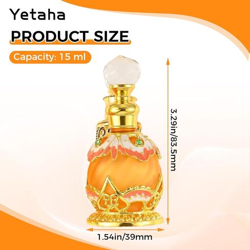 Yetaha زجاجة عطر أنيقة برتقالية عتيقة قابلة لإعادة الملء، زجاجة عطر مزخرفة بالزهور المرصعة بالجواهر لغرفة المعيشة وغرفة النوم وهدية عيد الميلاد (15 مل، برتقالي) in Kuwait
