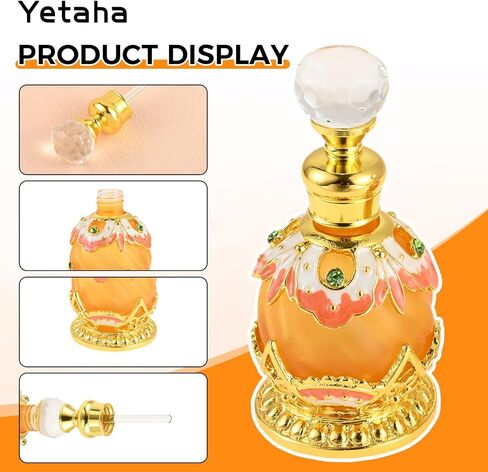 Yetaha زجاجة عطر أنيقة برتقالية عتيقة قابلة لإعادة الملء، زجاجة عطر مزخرفة بالزهور المرصعة بالجواهر لغرفة المعيشة وغرفة النوم وهدية عيد الميلاد (15 مل، برتقالي) in Kuwait