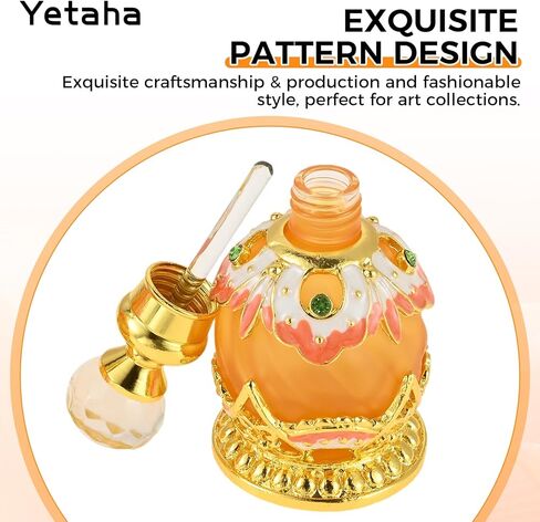 Yetaha زجاجة عطر أنيقة برتقالية عتيقة قابلة لإعادة الملء، زجاجة عطر مزخرفة بالزهور المرصعة بالجواهر لغرفة المعيشة وغرفة النوم وهدية عيد الميلاد (15 مل، برتقالي) in Kuwait