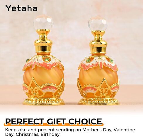Yetaha زجاجة عطر أنيقة برتقالية عتيقة قابلة لإعادة الملء، زجاجة عطر مزخرفة بالزهور المرصعة بالجواهر لغرفة المعيشة وغرفة النوم وهدية عيد الميلاد (15 مل، برتقالي) in Kuwait
