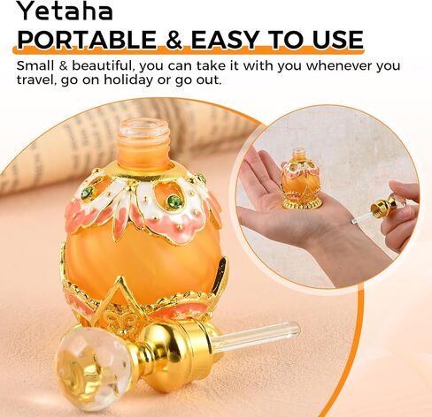 Yetaha زجاجة عطر أنيقة برتقالية عتيقة قابلة لإعادة الملء، زجاجة عطر مزخرفة بالزهور المرصعة بالجواهر لغرفة المعيشة وغرفة النوم وهدية عيد الميلاد (15 مل، برتقالي) in Kuwait
