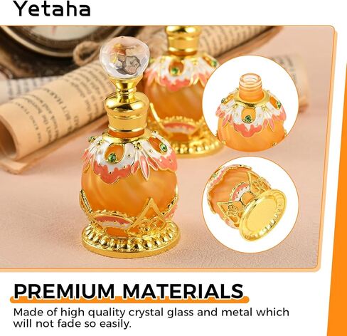 Yetaha زجاجة عطر أنيقة برتقالية عتيقة قابلة لإعادة الملء، زجاجة عطر مزخرفة بالزهور المرصعة بالجواهر لغرفة المعيشة وغرفة النوم وهدية عيد الميلاد (15 مل، برتقالي) in Kuwait