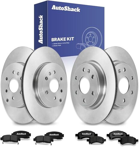 AutoShack Front Vented & Rear Vented Drilled & Slotted Coated Brake Rotors Black Matte Finish + Premium Ceramic Pads 12-PC Brake Kit Replacement for 2007-2016 GMC Acadia BlackShield in Saudi Arabia