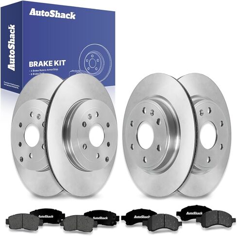 AutoShack Front Vented & Rear Vented Drilled & Slotted Coated Brake Rotors Black Matte Finish + Premium Ceramic Pads 12-PC Brake Kit Replacement for 2007-2016 GMC Acadia BlackShield in Saudi Arabia