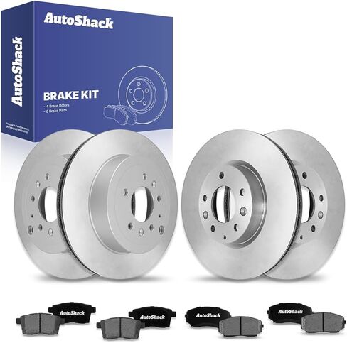 دوارات الفرامل ذات فتحات تهوية أمامية وخلفية من AutoShack + وسادات سيراميك ممتازة طقم فرامل 12 قطعة بديلة لـ 2007-2012 Mazda CX-7 in Saudi Arabia