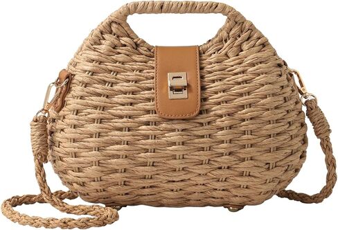 حقيبة كروس من القش للنساء، محفظة صيفية بيتش بوهو منسوجة يدويًا مع حزام قابل للتعديل، حقيبة كتف خفيفة الوزن | قش منسوج يدويًا، حزام قابل للتعديل، طراز كروس، حقيبة خفيفة الوزن، بوهو صيفي in Kuwait