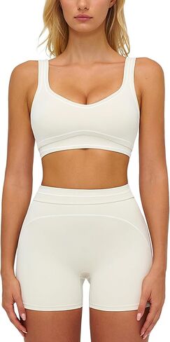 ABOCIW Womens Workout Sets Contrast Trim Sports Bra Matching High Waist Shorts 2 Piece Gym Yoga Pilates Outfits in Saudi Arabia