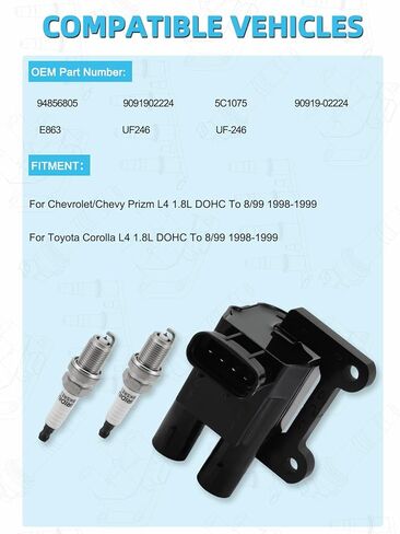2PCS UF246 Ignition Coil Pack & 4PCS Iridium Spark Plugs (1.8L Only) 1998-1999 For Chevrolet/Chevy Prizm, For Toyota Corolla, Replace # 94856805 9091902224 5C1075 90919-02224 E863 in Saudi Arabia