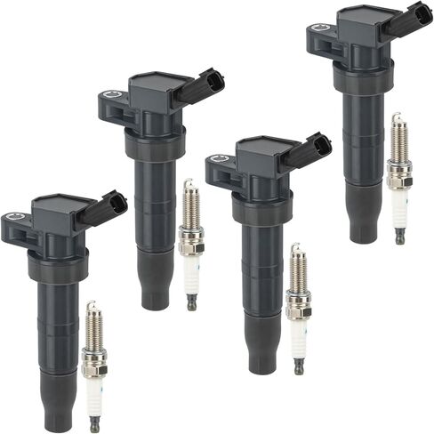 Set of 4 UF611 Ignition Coil Packs and Iridium Spark Plugs Compatible with Hyundai Sonata Equus Genesis Tucson Santa Fe Sport, Kia Borrego K900 Optima Sorento 2.4L 4.6L L4, Replaces C1667 E1111 in Saudi Arabia
