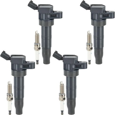 Set of 4 UF611 Ignition Coil Packs and Iridium Spark Plugs Compatible with Hyundai Sonata Equus Genesis Tucson Santa Fe Sport, Kia Borrego K900 Optima Sorento 2.4L 4.6L L4, Replaces C1667 E1111 in Saudi Arabia