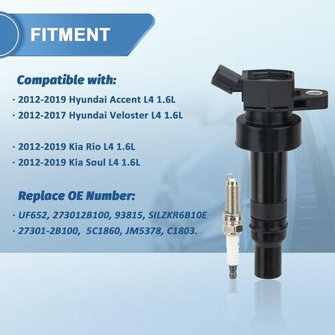 Set of 4 UF652 Ignition Coil Pack and Iridium Spark Plugs Compatible with Hyundai Veloster Accent,Kia Rio Soul, Naturally Aspirated 2012-2019, 1.6L 2.0L L4, Replaces C1803 5C1860 in Saudi Arabia