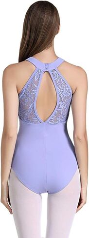 بدلة نسائية من Limiles برقبة رسن وفتحة خلفية للجمباز والباليه والرقص، أزياء رقص (أرجواني، XS) in Kuwait