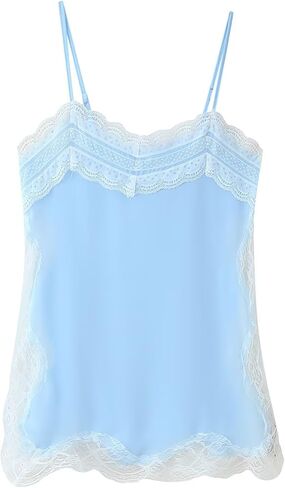Long Lace Camisole Tops for Women Square Neck Side Split Flowy Tank Top Chiffon Lace Trim Cami Tunic Undershirt in Saudi Arabia