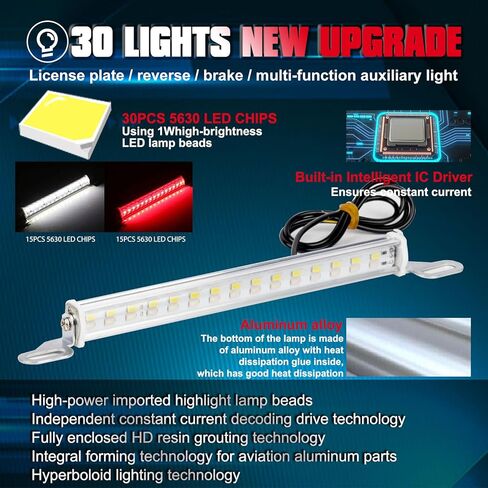 x xotic tech إطار لوحة الترخيص الخلفي مصابيح LED 30-SMD احتياطية عكسية أو أضواء الفرامل الكل في واحد أبيض وأحمر مجموعة شريط إضاءة LED للسيارات سيارات الدفع الرباعي والشاحنات in Kuwait
