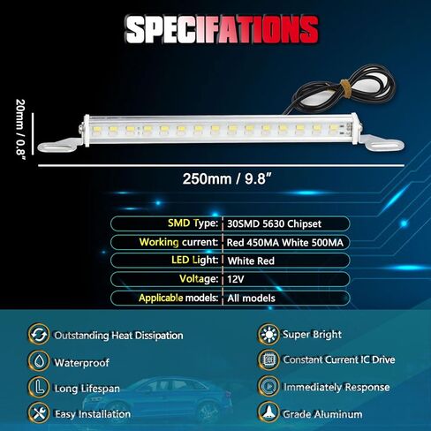 x xotic tech إطار لوحة الترخيص الخلفي مصابيح LED 30-SMD احتياطية عكسية أو أضواء الفرامل الكل في واحد أبيض وأحمر مجموعة شريط إضاءة LED للسيارات سيارات الدفع الرباعي والشاحنات in Kuwait