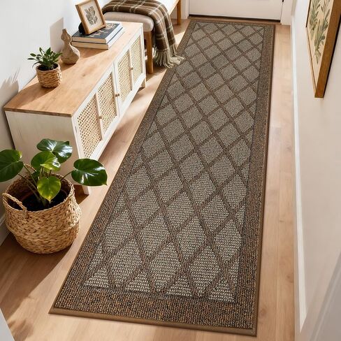 سجادة COZY HOMEER للمدخل مقاس 2.7x10 قدم قابلة للغسل وغير قابلة للانزلاق، سجادة دخول داخلية بنمط منقوش، دعم منخفض من المطاط اللدن حراريًا للمطبخ، سجادة أرضية غرفة الغسيل، بني in Kuwait