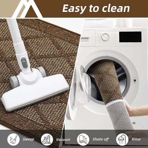 سجادة COZY HOMEER للمدخل مقاس 2.7x10 قدم قابلة للغسل وغير قابلة للانزلاق، سجادة دخول داخلية بنمط منقوش، دعم منخفض من المطاط اللدن حراريًا للمطبخ، سجادة أرضية غرفة الغسيل، بني in Kuwait