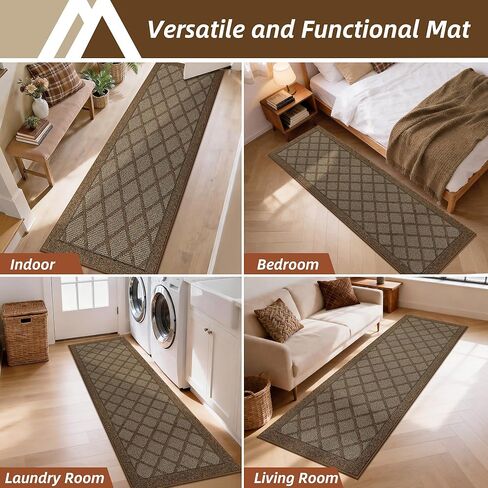 سجادة COZY HOMEER للمدخل مقاس 2.7x10 قدم قابلة للغسل وغير قابلة للانزلاق، سجادة دخول داخلية بنمط منقوش، دعم منخفض من المطاط اللدن حراريًا للمطبخ، سجادة أرضية غرفة الغسيل، بني in Kuwait