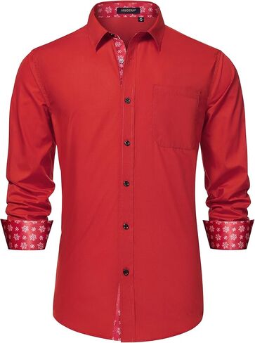 HISDERN Mens Business Dress Shirts Long Sleeve Casual Button Down Shirt Formal Inner Collar Contrast Shirt for Men Wedding in Kuwait