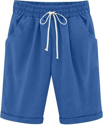 Linen Pants for Short Women Elastic Waist Loose Fit Knee Length Summer Casual Beach Pants with Pocket 2026 in Saudi Arabia