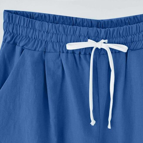 Linen Pants for Short Women Elastic Waist Loose Fit Knee Length Summer Casual Beach Pants with Pocket 2026 in Saudi Arabia