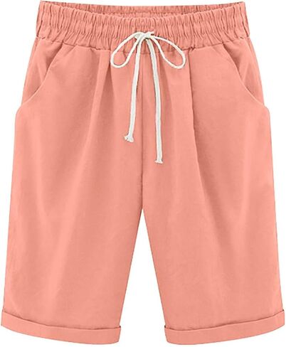 Linen Pants for Short Women Elastic Waist Loose Fit Knee Length Summer Casual Beach Pants with Pocket 2026 in Saudi Arabia