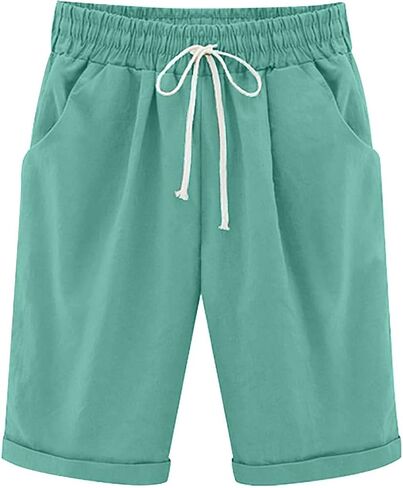 Linen Pants for Short Women Elastic Waist Loose Fit Knee Length Summer Casual Beach Pants with Pocket 2026 in Saudi Arabia