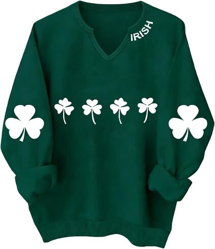 St Patricks Day Shirt Women V Neck Shamrock Sweatshirt Irish Clover Pullover Tops Casual Holiday Outfits in Saudi Arabia
