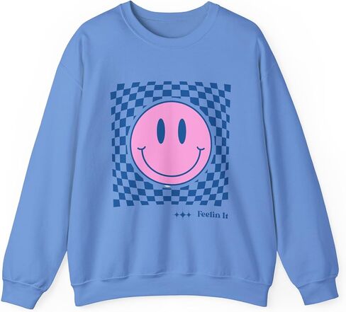Pink Smiley Face Checkerboard Crewneck Sweatshirt | Feelin It in Saudi Arabia