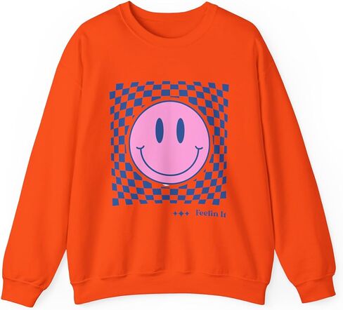 Pink Smiley Face Checkerboard Crewneck Sweatshirt | Feelin It in Saudi Arabia