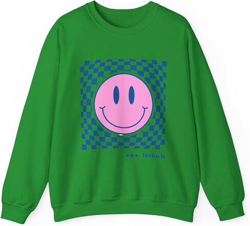 Pink Smiley Face Checkerboard Crewneck Sweatshirt | Feelin It in Saudi Arabia