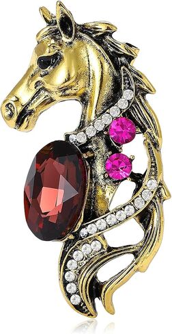 Horse Head Sparkling Rhinestone Filigree Hollow Brooch Pin For Women Vintage Baroque Gold Silver Colors Retro Palace Style Statement in Saudi Arabia