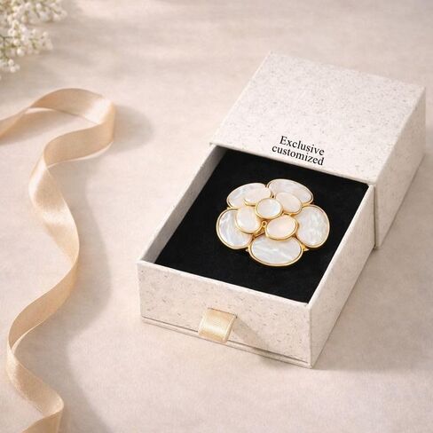 Luxury Copper & Natural Seashell Camellia Brooch for Women – Elegant Floral Pin, Unique Designer Brooch, Gift for Her, Timeless Accessory in Saudi Arabia