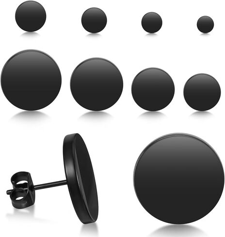 9 Pairs Black Stud Earrings Set, Stainless Steel Studs Earring for Women Men, 3mm-17mm Black Circle Earrings in Saudi Arabia