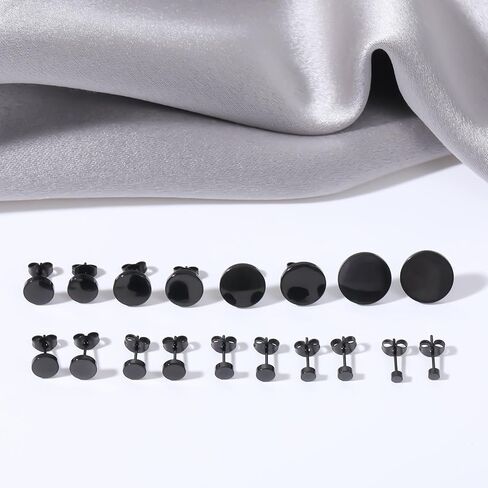 9 Pairs Black Stud Earrings Set, Stainless Steel Studs Earring for Women Men, 3mm-17mm Black Circle Earrings in Saudi Arabia