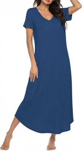 Ekouaer Long Nightgowns for Women Bamboo Viscose Sleepshirt Short Sleeve Night Gown V Neck House Dress in Saudi Arabia